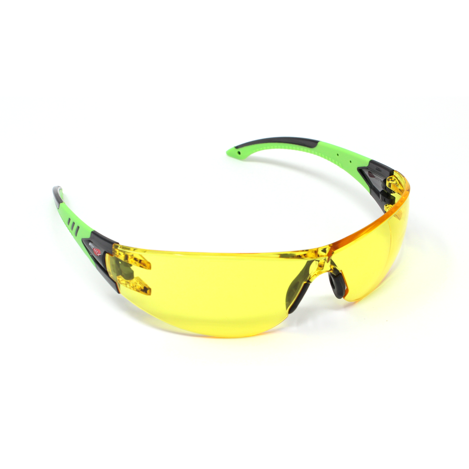 130A OPTIC MAX Amber Lens with Green Black Multi Color Frame Glasses Elite Safety Products